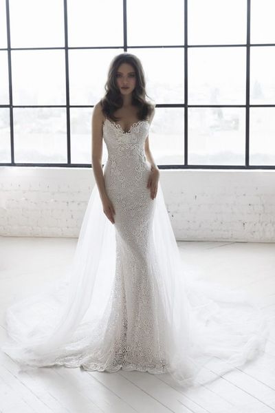 

julie vino mermaid wedding dresses spaghetti backless wedding gowns plus size beach lace wedding dress h031, White