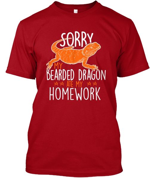 

bearded dragon pogona homework school t popular tagless tee t-shirt, White;black