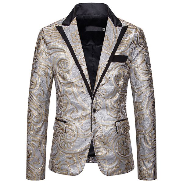 

shiny silver sequin one button suit blazer men wedding groom party glitter suit jacket male nightclub stage clothes for singers, White;black