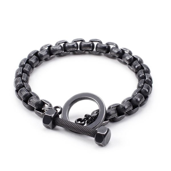 2019 Caixa de aço inoxidável preto Vintage link chain bracelet Fitness pulseira 8mm 8.55 '' presentes de natal jóias frete grátis