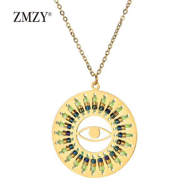 

zmzy vintage amulet new design bohemian evil eye necklaces pendants colorful boho gold chain stainless steel jewelry, Silver