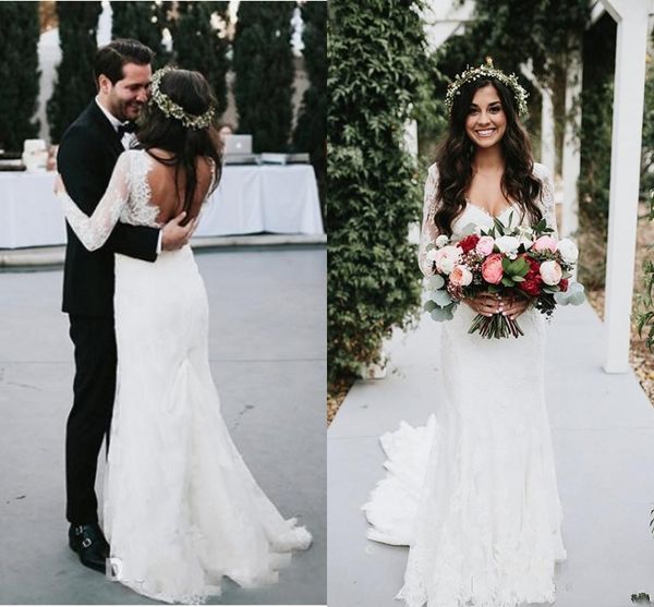 

Wedding Dresses with Long Sleeves 2019 Sheer V Neck Empire Waist Chiffon Backless Cheap Plus Size Country Bridal Wedding Gowns