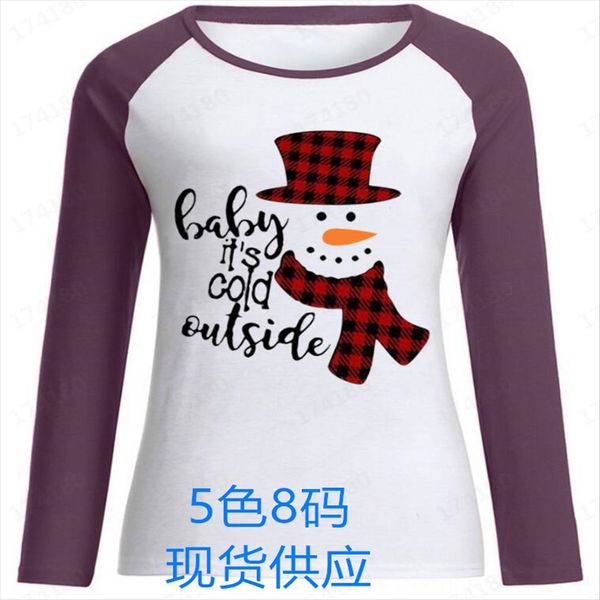 

2019 christmas snowman printed shoulder round neck long t-shirt female 2019 christmas snowman printed shoulder sleeve round neck long sleeve, White