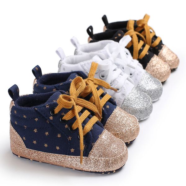 

spring and autumn 0-1 years old boys and girls baby shiny stars canvas casual shoes soft bottom baby toddler shoes