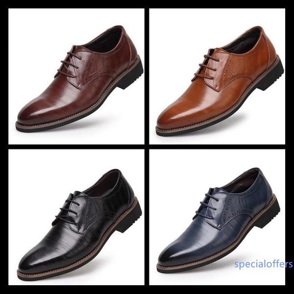 

2019 100% genuine leather mens dress shoes oxford shoes for men lace-up business men shoes brand men wedding shoe size 38-48, Black