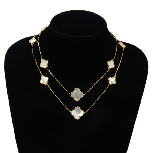 

2019 long chain sweater chain with big and small flowers of agate and malachite luxury designer jewelry women necklace, Silver