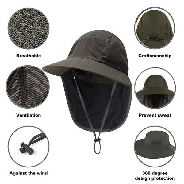 

hunting caps wide brim lightweight water cover sun hat sportswear accessories with resistant portable neck chin strap, Black;white