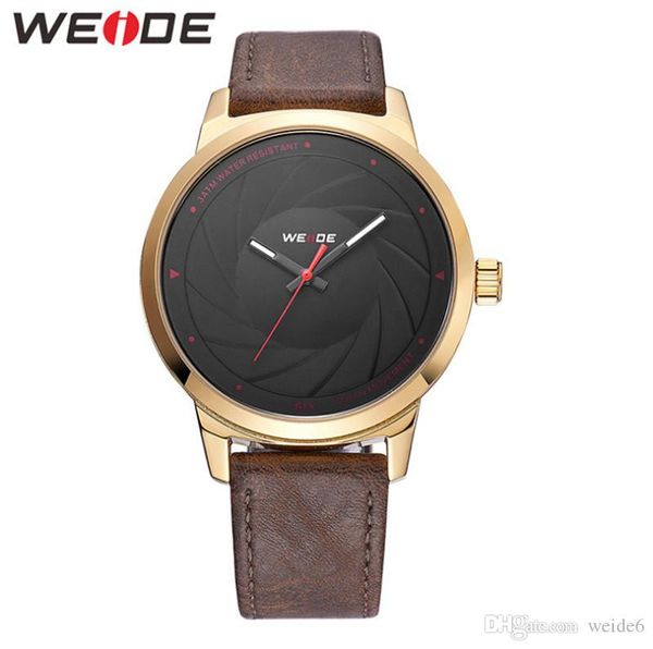 

weide -wd005 модный бренд мужские деловые часы япония кварцевые позолоченные часы 30m водонепроницаемые кожаные простые / повседневные / спо, Slivery;brown