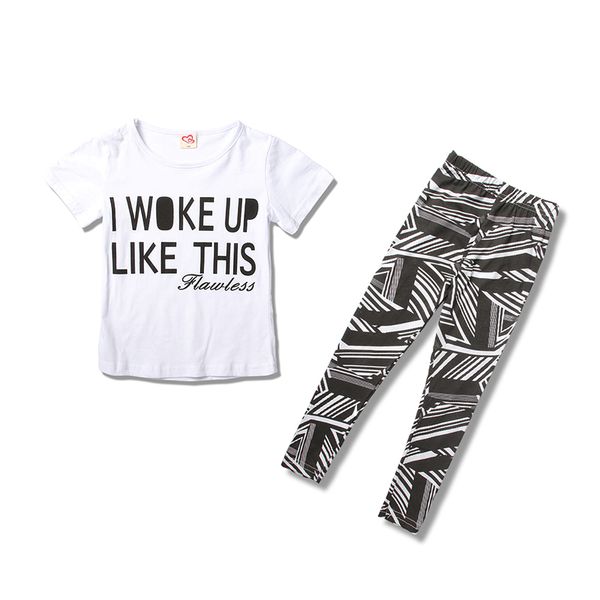 

1 2 3 4 5 5 6 7 8 year girls clothes letter printed t-shirt long pant cotton kids suits 2020 new summer children clothing set, White