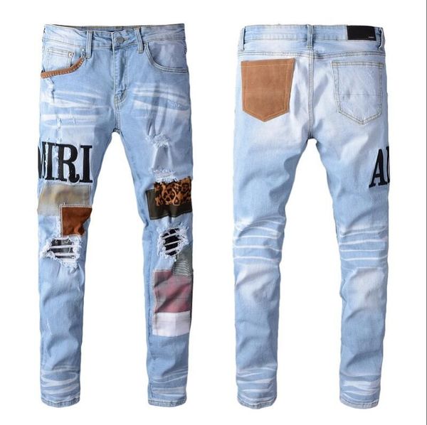 

2020 new arrival men designer jeans denim embroidery pants 40size 28-40 20, Blue
