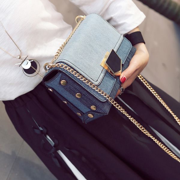 

spring bag female 2020 new wave denim small square chain female lock small shoulder wild messenger bag womens handbags purses