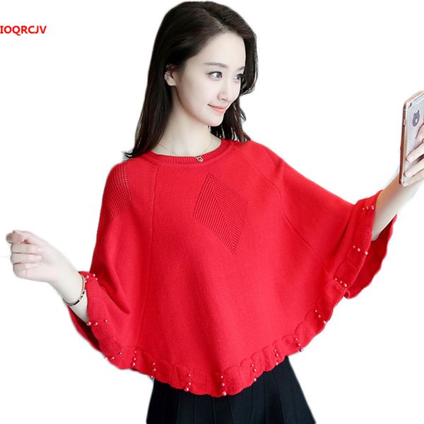 

bat sleeve pullover spring autumn women's shawl cloak knitted sweater large size loose female knit outerwear femmen jumper w1026, Black