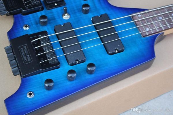 

6+4 strings blue headless double neck electric guitar with rosewood fretboard,black hardwares,offering customized services
