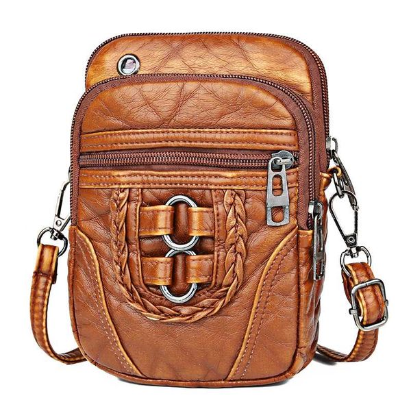 

annmouler new women bag pu leather crossbody bag soft washed leather messenger for girl pockets small zipper phone pouch