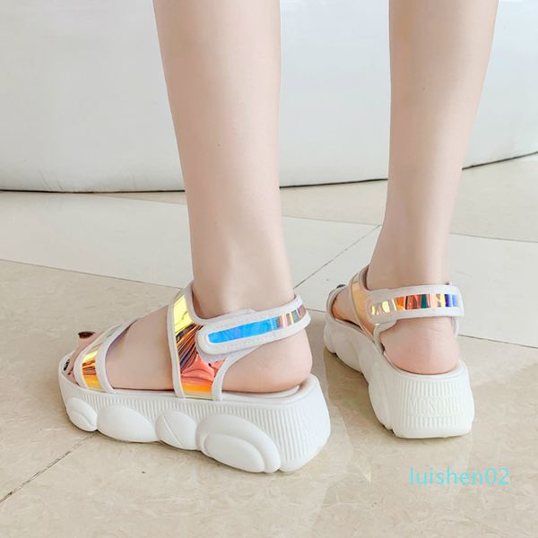 

plus size 34-46 women sandals 2020 new fashion ladies casual shoes bling wedges buckle strap platform shoes 5 cm summer sandals l02, Black