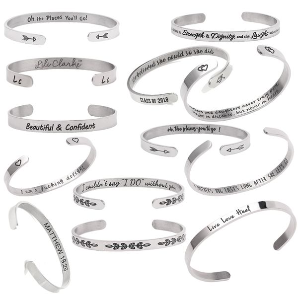 

the latest silver stainless steel bracelet engraved inspirational celebrity cuff spell for women's valentine's day gift, Black