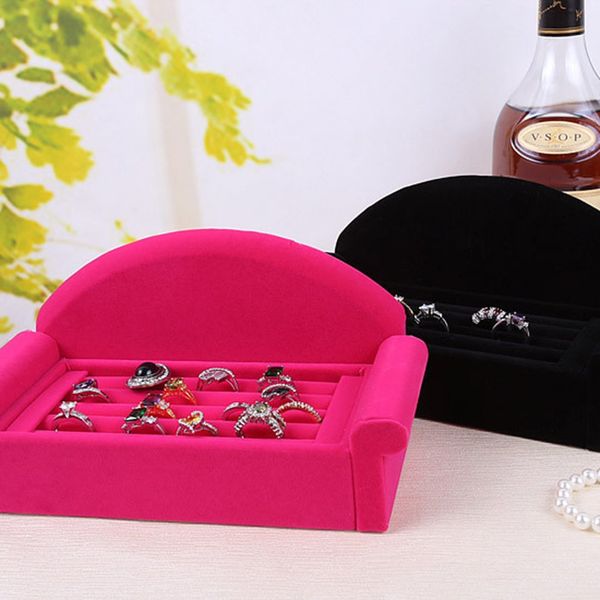 

velvet earrings ring organizer ear studs jewelry display box case stand holder rack showcase tray 2 style storage ring display, Pink;blue