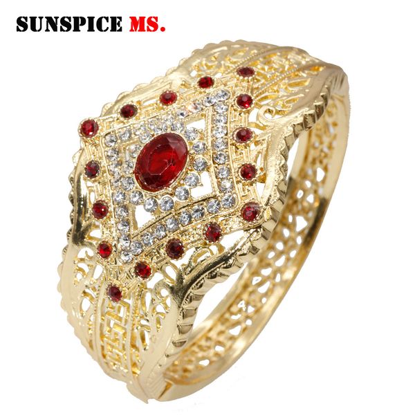 

sunspice-ms dubai gold color bangle women rhinestone morocco ethnic wedding jewelry indian cuff bracelet turkish festival gift, Black