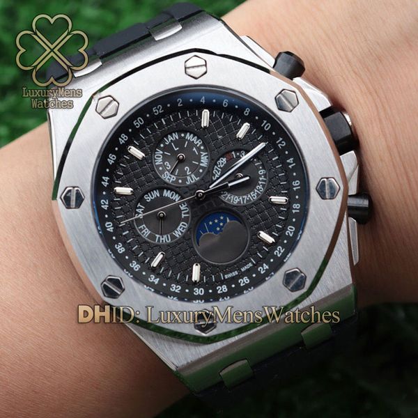 

luxury mens watches 44mm 26326st 26327ti automatic mechanical movement 316l steel case black rubber strap calendar sapphire wristwatches, Slivery;brown