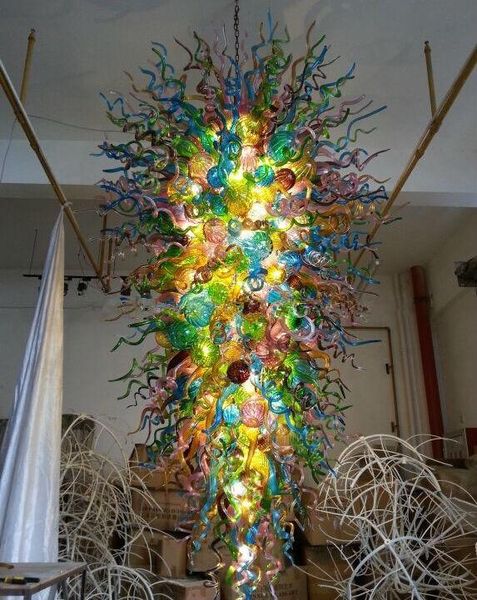 

luxury design large l lobby crystal chandelier led light source stained color glass artistic chandelier lighting