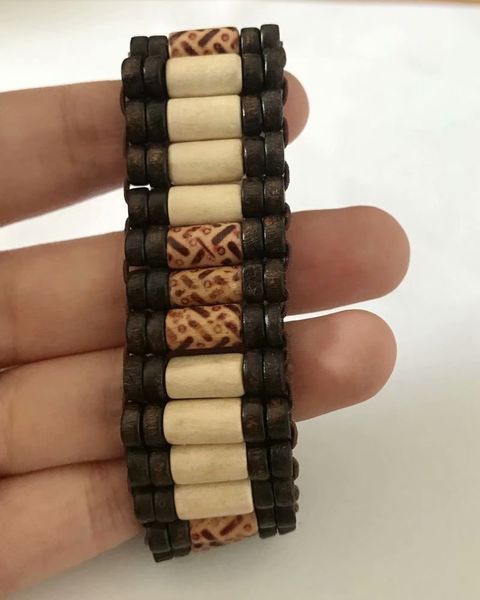 

biker design carving men's limitation yak bone art vintage cool bracelet, Black