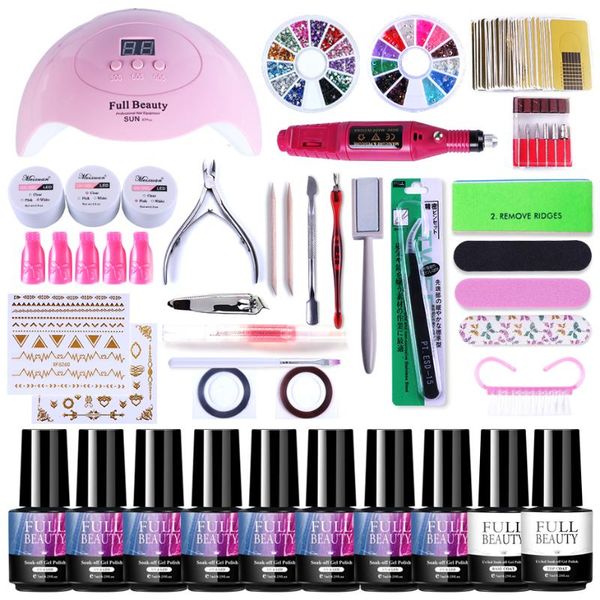 

nail kit poly gel set uv led lamp dryer with electric drill machine cat eye gel varnish nail gems line sticker manicure sa1581