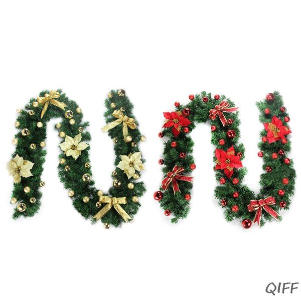 

2.7m christmas garland fireplace stairs gold baubles flowers xmas tree decor