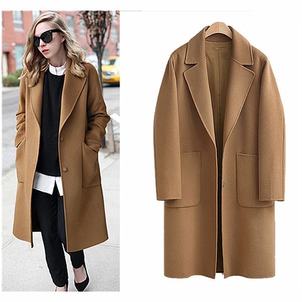 

2019 winter new female large size (m-5xl) fashion wild loose wool blend coat casual commuter solid color women winter coats k009, Black