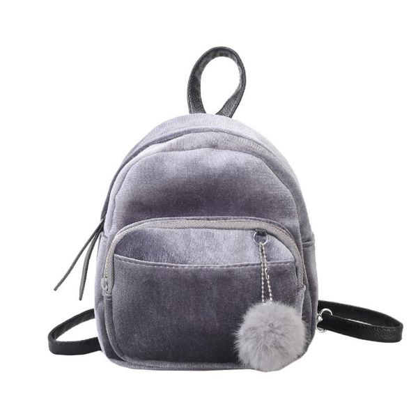

mini pompom pendant backpack women fashion velvet small backpack solid color luxury women girls travel school bags #30