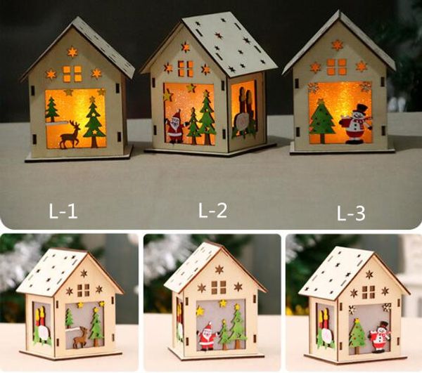 New Led Light Wood House Decorações da árvore de Natal para Início Hanging Wedding Ornamentos férias Nice presente Xmas