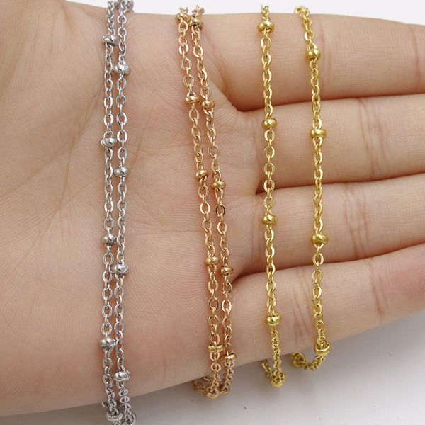 

2pc 316l stainless steel 45 50 55 60cm long rolo cable chain necklace gold silver rose gold 3mm ball bead necklace chain jewelry