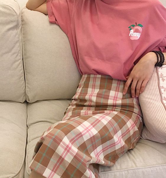 

very cute back slit high waist straight skirt plaid spring summer midi cute jupe femme falda mujer gonne gonna, Black