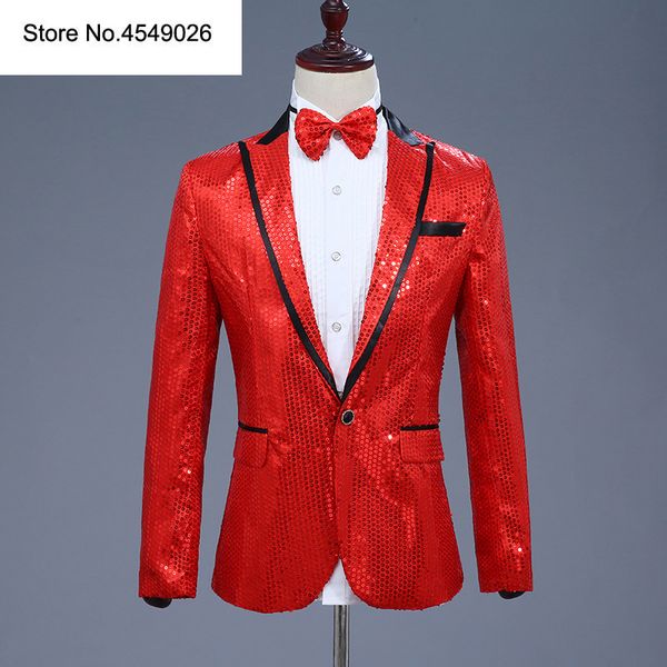

sequin men suit jacket blazer with bow tie red costume nightclub singer wedding grooms shiny blazers, White;black