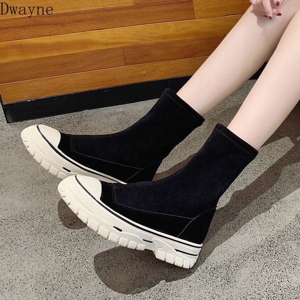 

boots female 2019 autumn breathable short socks boots wild with a platform shoes round head black fashion children