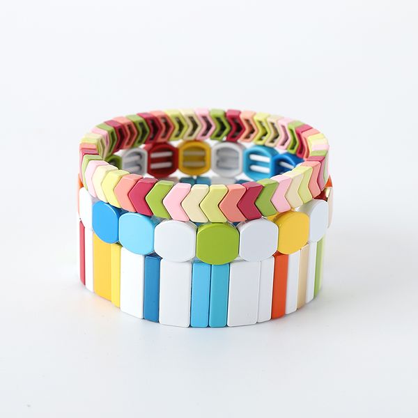 

g.ycx mexican arrow enamel tile bracelet men women handmade rainbow stackable elasticity bracelets alloy cuff bangle jewelry, Black
