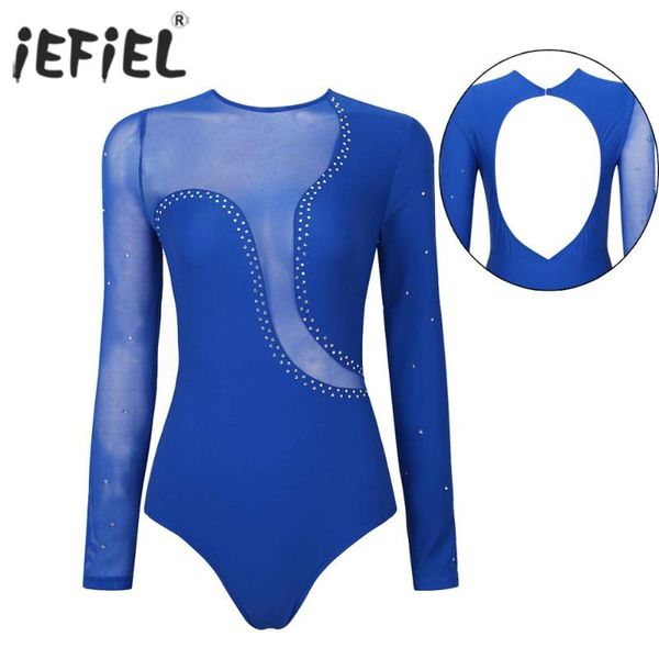 

women back hole with shiny rhinestones ballroom leotard figure skating dress gymnastics bodysuit ballet dancewear costumes, Black;red