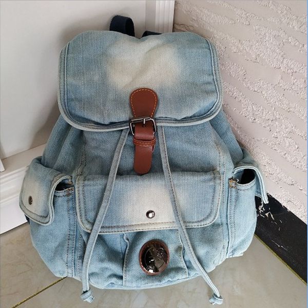 

classic vintage fashion denim jean women preppy trendy retro style backpack bags girls school bags travel casual daypacks t200428