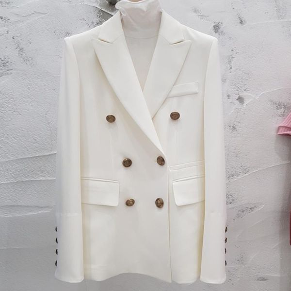 

women 2019 spring autumn double breasted fashion office ladies female white blazer coat, White;black