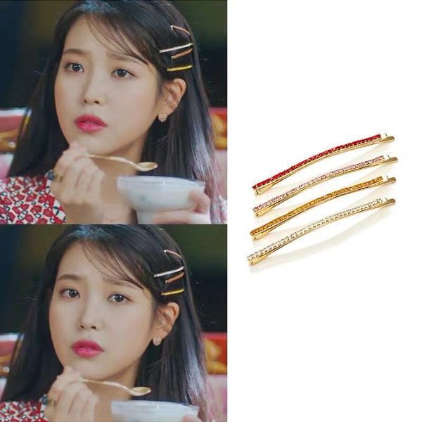 

aomu 4pcs set korean tv star shiny crystal rhinestone barrettes hairpins for women girls long hair clips trend hair accessories, Golden;white