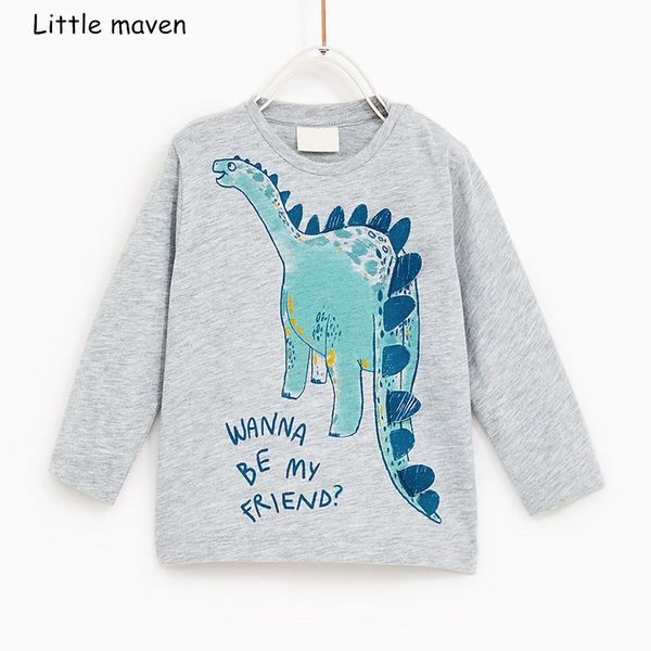

little maven детская марка одежды для девочек 2018 осень новые девушки хлопок с длинным рукавом o-образным вырезом динозавр серая футболка с, Blue