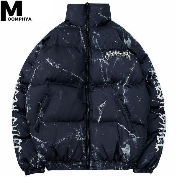 

moomphya hip hop men jacket parka hurt bear print men winter windbreaker streetwear harajuku padded jacket coat warm outwear, Black
