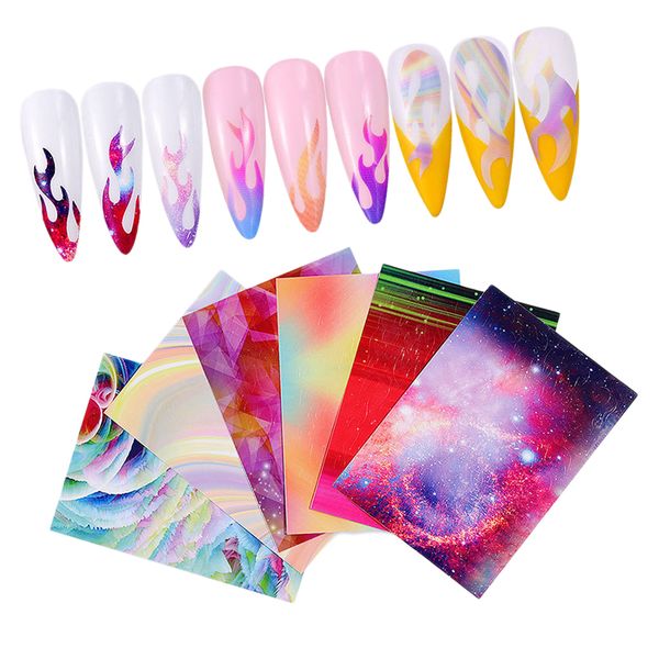 

6 листов хэллоуин / рождество наклейки для ногтей, наклейки для ногтей огонь пламя отражения ленты клейкие наклейки фольги, diy маникюр аксе