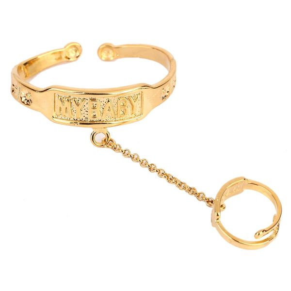 

baby kids gold filled trendy bangles adjustable hand bracelets lovely jewelry gift with ring, Black