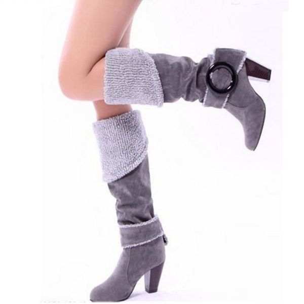 

covoyyar 2019 flock колено мода пряжка женские сапоги толстый высокий каблук зимняя обувь женщина большие размеры 34~43 wbs105 y200115, Black