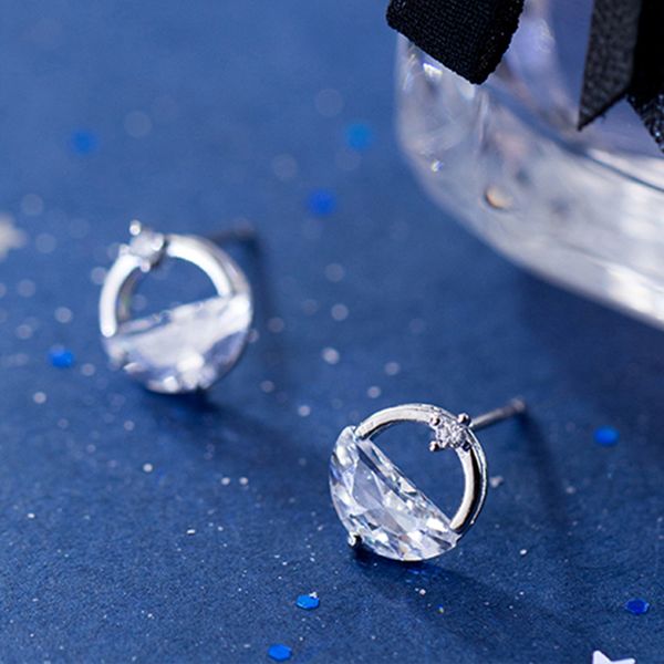 

brand new women silver 925 stud earrings zircon decorative round shape personalized birthday ear jewelry girls mini ear nails, Golden;silver