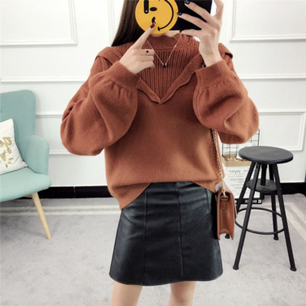 

2019 korean loose solid color irregular collar women's sweaters, White;black