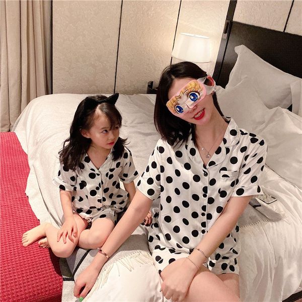 

2020 spring and summer new products breathable cold feeling wave point little cow home shorts parent-child pajamas, Blue