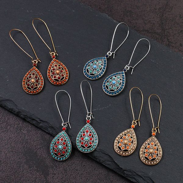 

4pairs/lot teardrop flower earrings sets for women alloy pine stone 2019 earrings hollow retro fashion statement earring dangle, Silver
