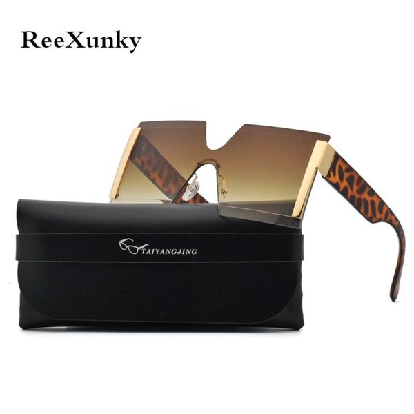 

2020 oversized square sunglasses women vintage shades sun glasses gradient lens rimless sunglasses with case, Blue