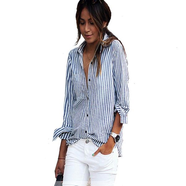 

blouses women summer women casual loose vertical striped long sleeve blouse shirt blusa feminina vestido plus size, White